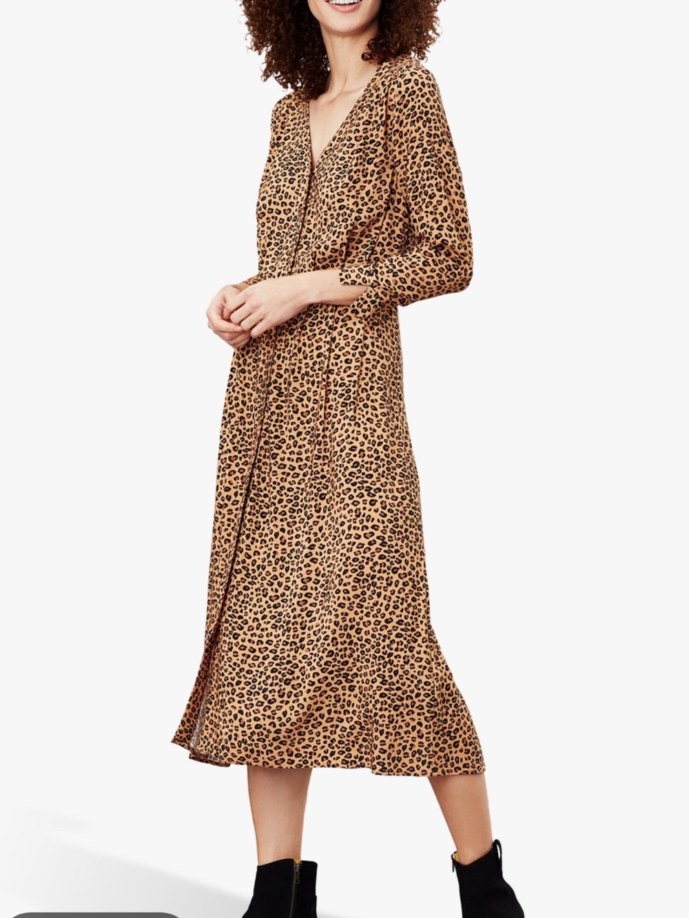 Joules Genevieve Tan Leopard Print Button Front Midi Dress Size 10 EUC